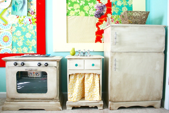 a hand-made play kitchen