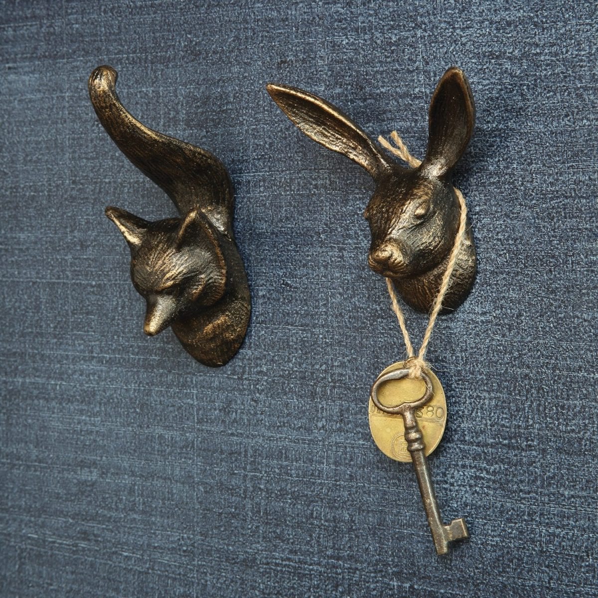 fox and rabbit cast iron hooks