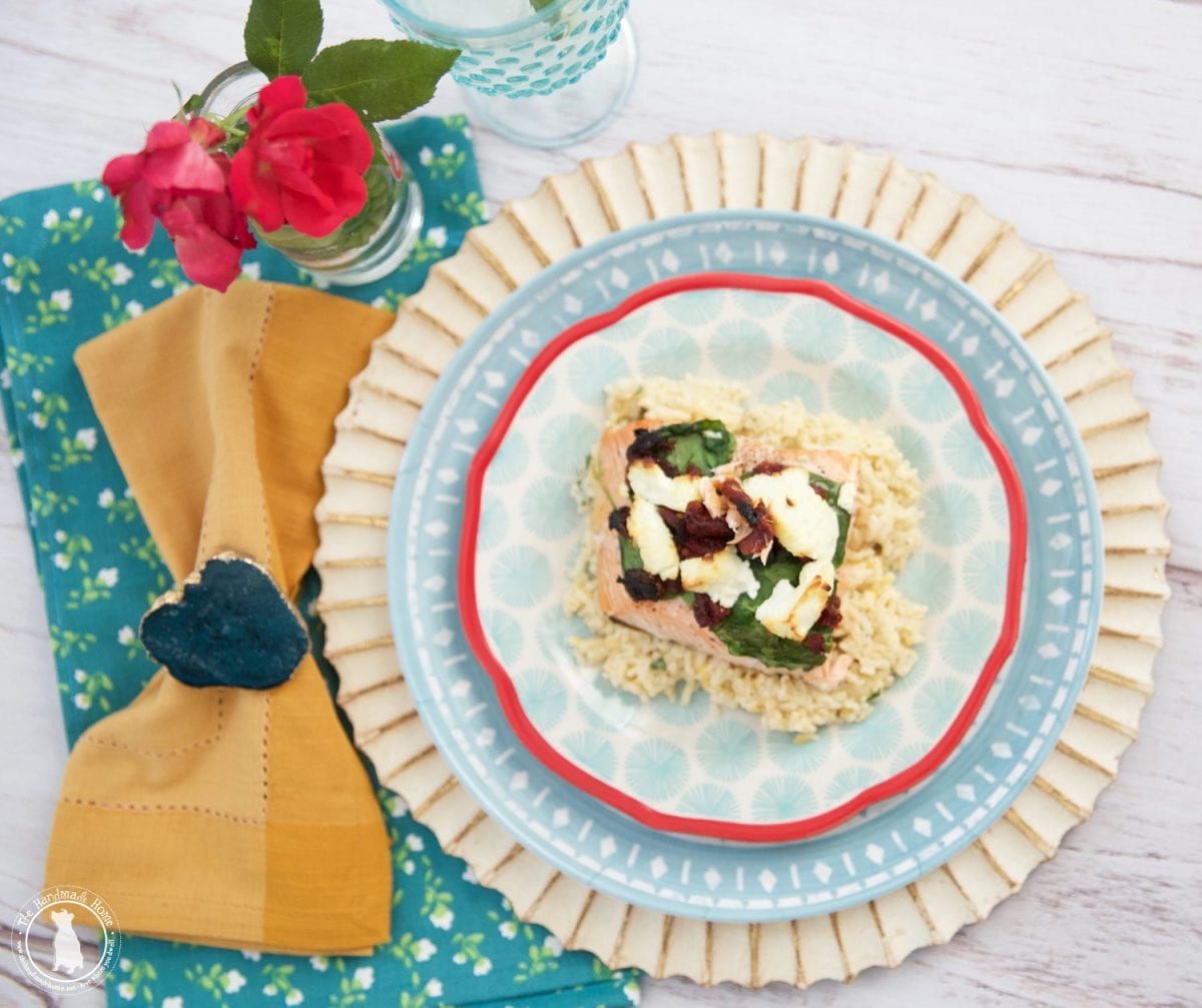 easy Mediterranean salmon on a bed of rice