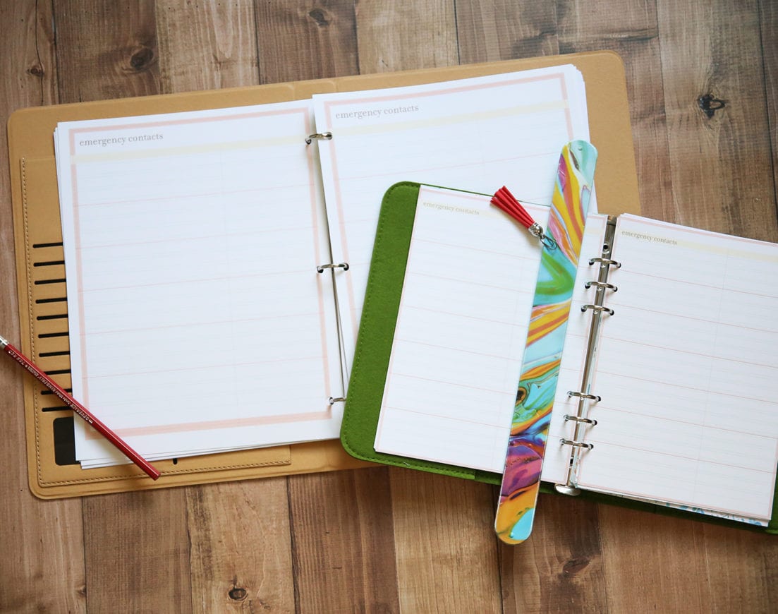 planner emergency contacts