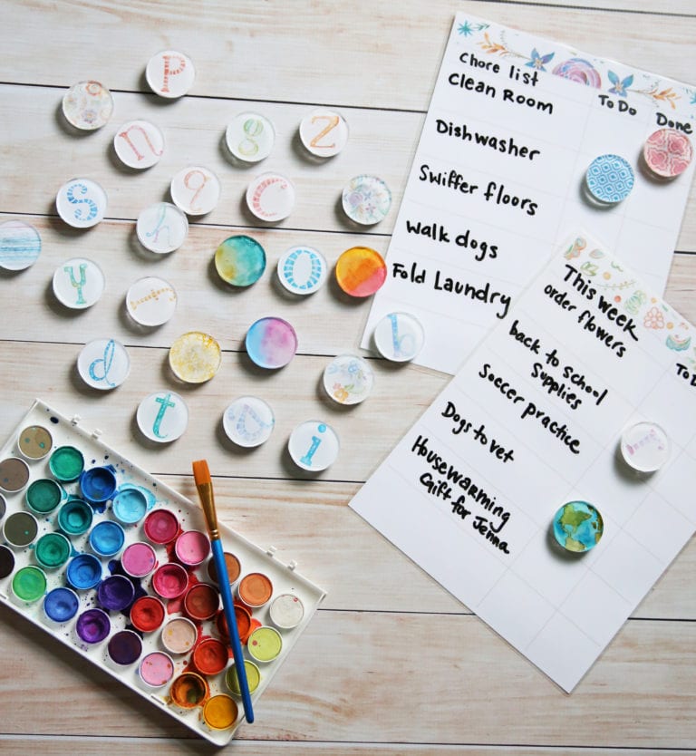 diy watercolor magnets and free chore charts