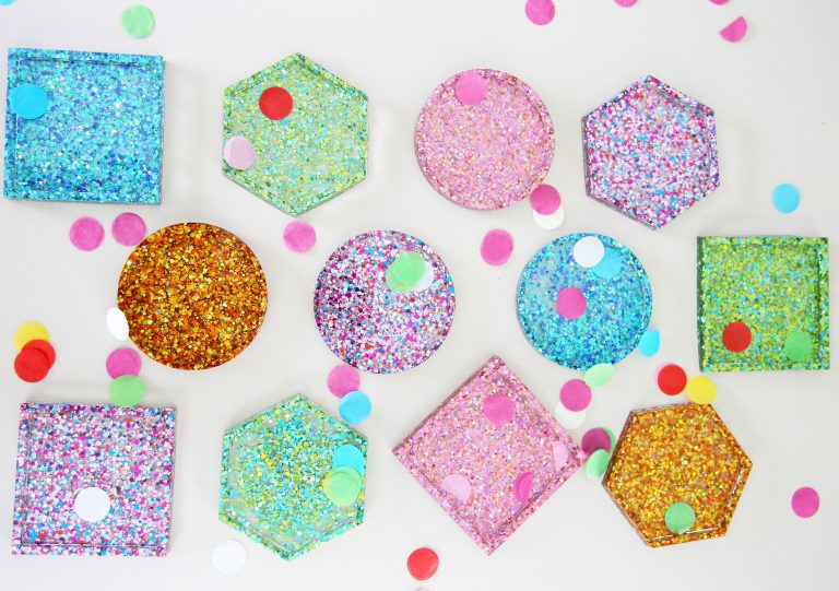 easy diy glitter confetti coasters