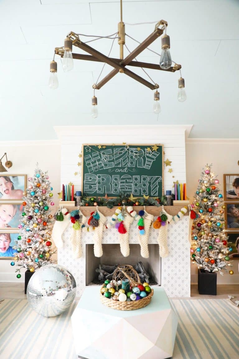 bright and colorful christmas mantel