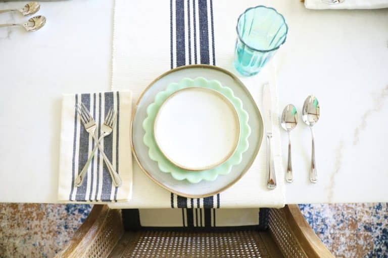 simple spring tablescape with all cotton and linen