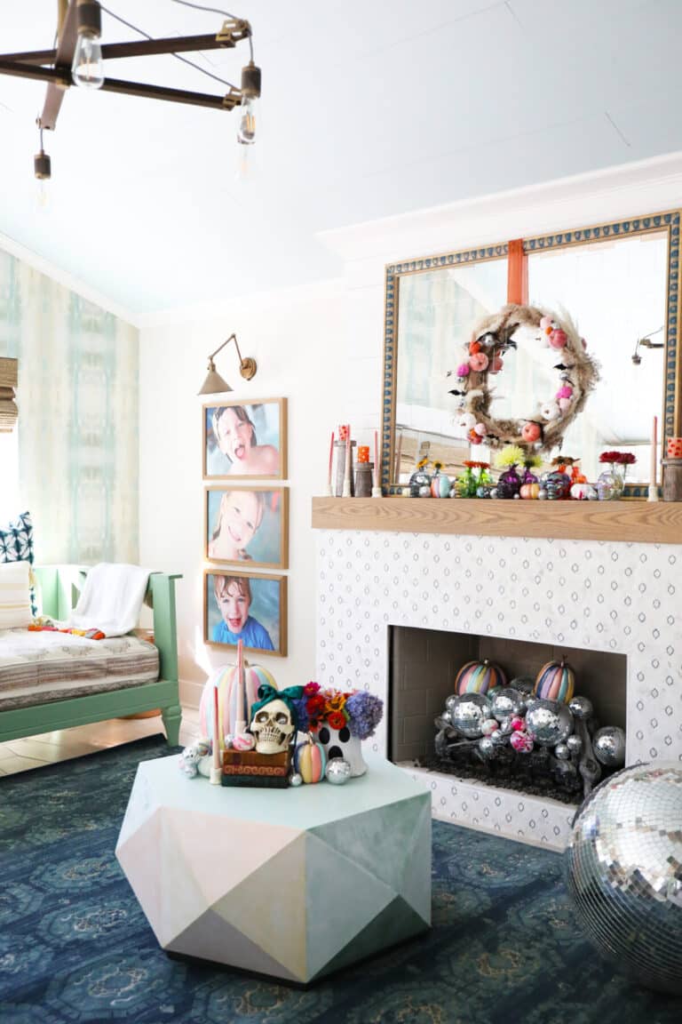 colorful halloween mantel